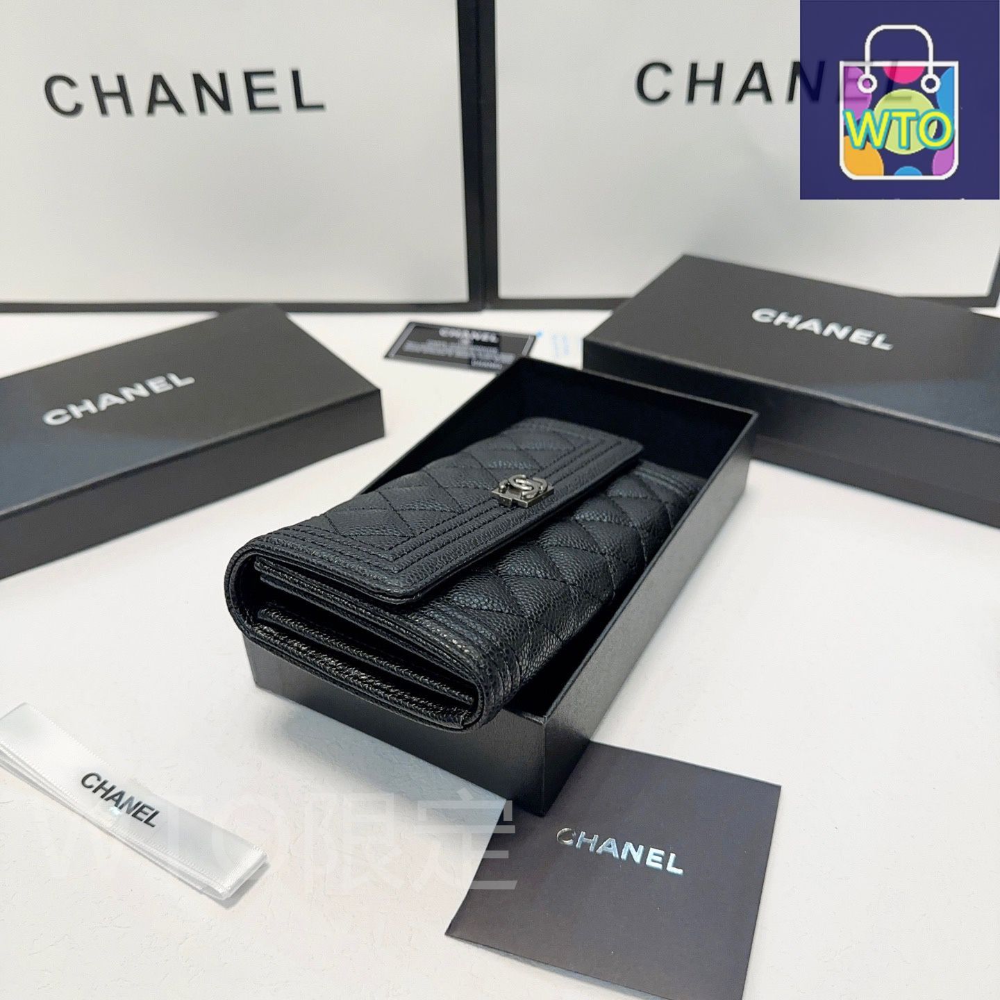  今日 Chanel シャネル ダブルフォールド財布シリーズ キャビアレザー使用で菱格刺繍を特徴とする 財布 キッズファッション小物