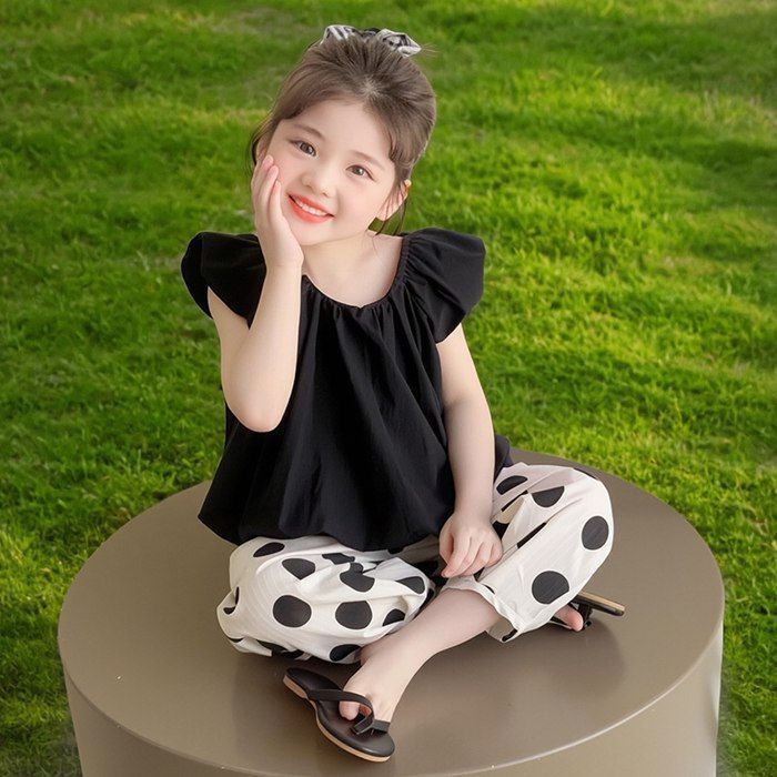 韓国 子供 ドット コーデ セットアップ 女の子 おしゃれ 通園 上下 2点セット 90-140cm REGS369