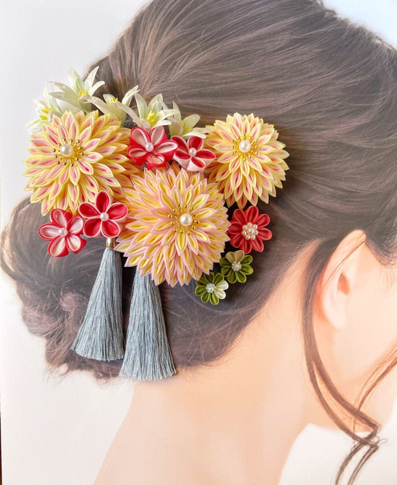 新作☆レジンヘアゴム　大人の髪飾り　八重ピンククリームグラデーション 新作☆レジンヘアゴム 大人の髪飾り 八重グラデーションピンク