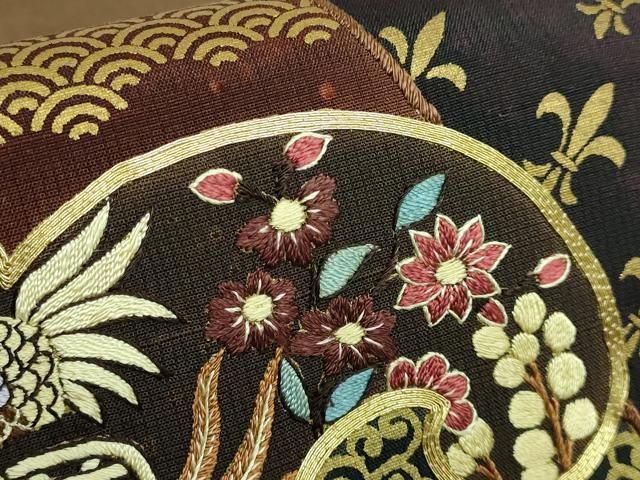 平和屋着物□極上 児島廣和 アトリエ 聖jin苑 太鼓柄袋帯 駒刺繍 紬地  