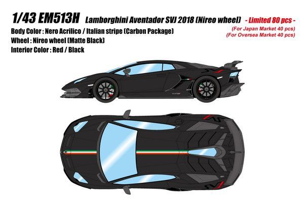 新品 EIDOLON COLLECTION 1/43 ランボルギーニ アヴェンタドール SVJ 2018 (ニレオホイール) マットダークグレー / イタリアンストライプ 完成品ミニカー EM513H [佐川急便]