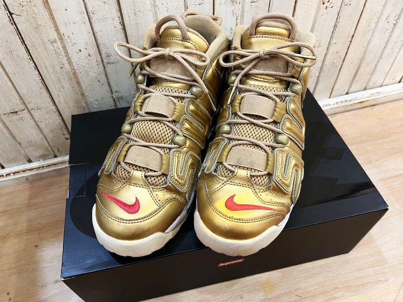 NIKE × Supreme/ナイキ シュプリーム AIR MORE UPTEMPO エアモアアップテンポ 27.5cm ゴールド モアテン メンズ  スニーカー 箱有★