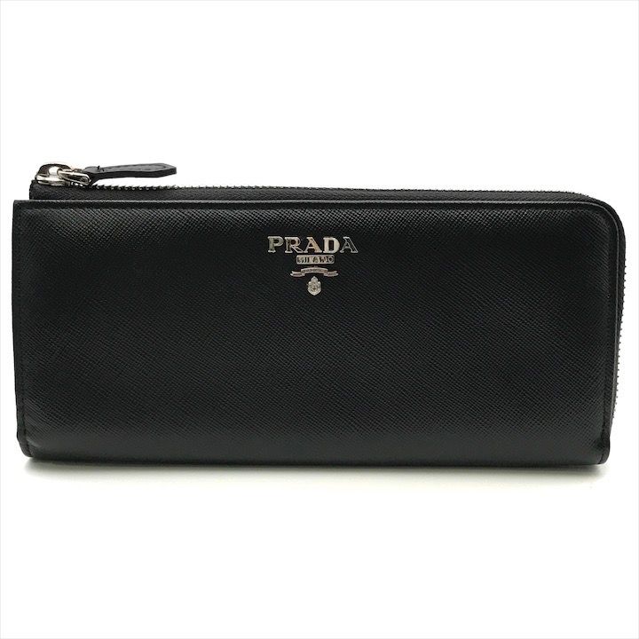 超美品 PRADA プラダ ロゴ サフィアーノ レザー 長財布 ウォレット ブラック a4803 - メルカリ