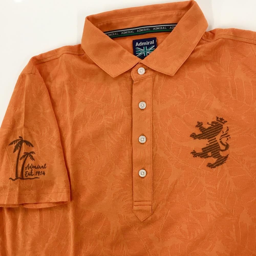 美品】アドミラル 半袖ポロシャツ オレンジ リーフ地模様 胸元