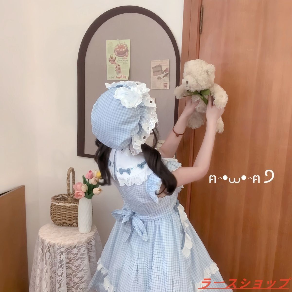 小飛袖＆チェック柄ロリータワンピース 小柄向け