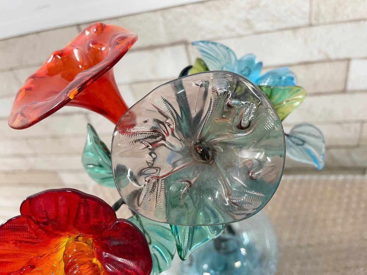 ガラス　朝顔　置物　夏小物　琉球ガラス　硝子　花　沖縄　手作り □琉球ガラス インテリア 硝子 ハイビスカス 朝顔 アサガオ 蕾 花 花瓶