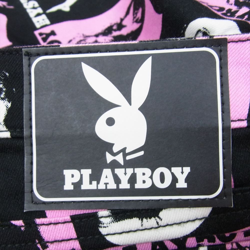 HYSTERIC GLAMOUR ヒステリックグラマー 1134AP01 × PLAYBOY プレイボーイ ロゴ 総柄 スキニー パンツ ピンク系 M【中古】