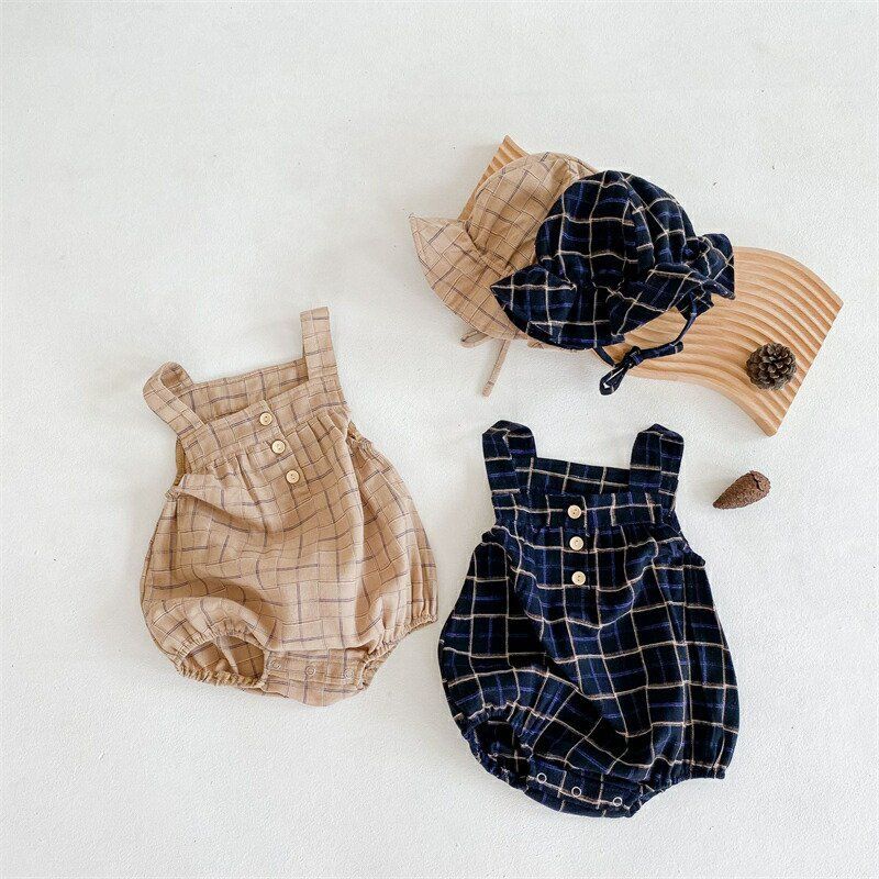 子供 ロンパース 女の子 夏 ベビー服 チェック 帽子 帽子付き 60cm 70cm 80cm 90cm 夏ロンパース おしゃれ ノースリーブ かわいい お出かけ