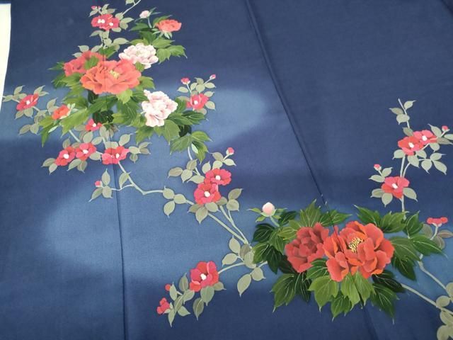 平和屋着物○訪問着 紬地 型染め 花鳥文 金彩 正絹 逸品 未