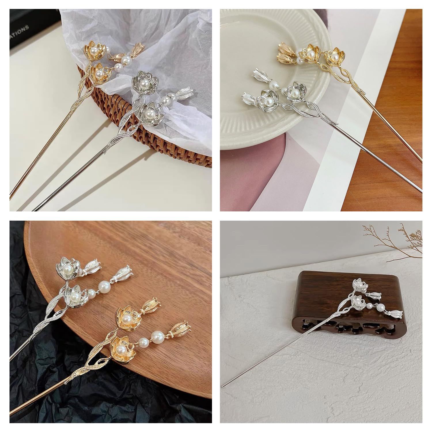 新品未使用】シルバー ヘアアクセサリー 団子 贈り物 ゴールド