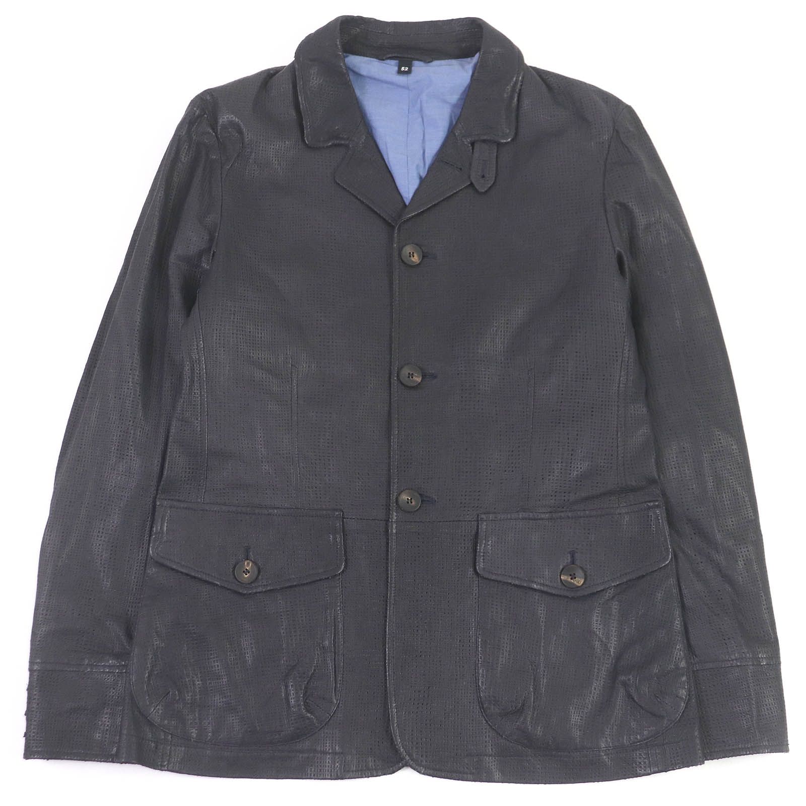 黒革タグGIORGIO ARMANI ラムレザー テーラードジャケット 美品□GIORGIO ARMANI ジョルジオアルマーニ 黒タグ パンチング