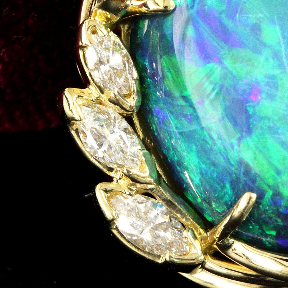 希少大粒！12ct ブラックオパール ダイヤモンド K18 yg ネックレス 鑑  