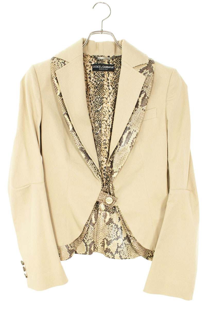 パイソンレザーレイヤードコットンストレッチジャケット