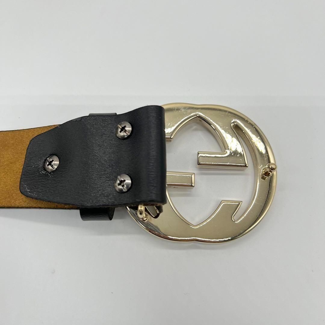 【美品】GUCCI インターロッキング ベルト 冠婚葬祭 シルバー ブラック グッチ インターロッキング GG レザー ブラック ベルト ユニ