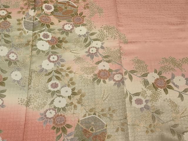 平和屋着物□訪問着 糸車枝花文 暈し染め 金彩 正絹 逸品 未使用