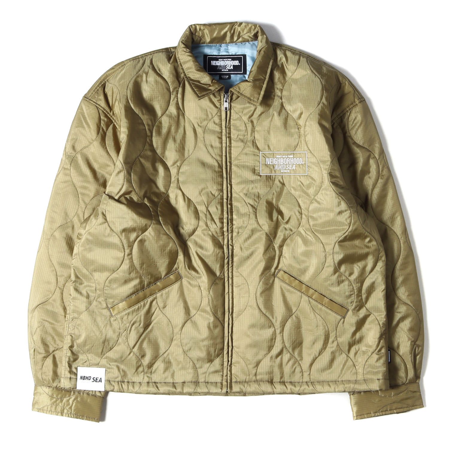 美品 NEIGHBORHOOD ネイバーフッド ジャケット WIND AND SEA ウィンダンシー キルティング スーベニアジャケット  SOUVENIR JACKET 23SS オリーブドラブ M アウター ブルゾン ブランド コラボ