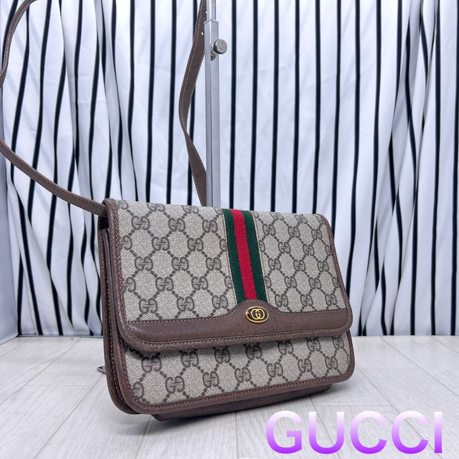 【美品】GUCCI オールドグッチシェリーラインPVC斜めがけショルダーバッグ