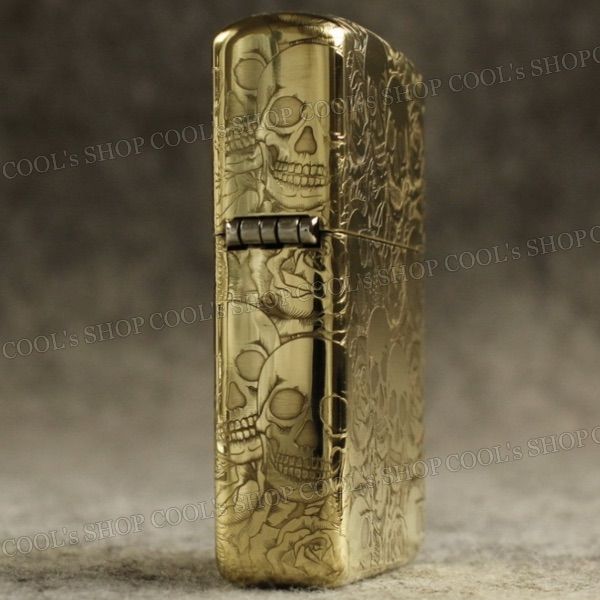 髑髏 薔薇 四面総彫り オイルライター ZORRO ゴールド zippo