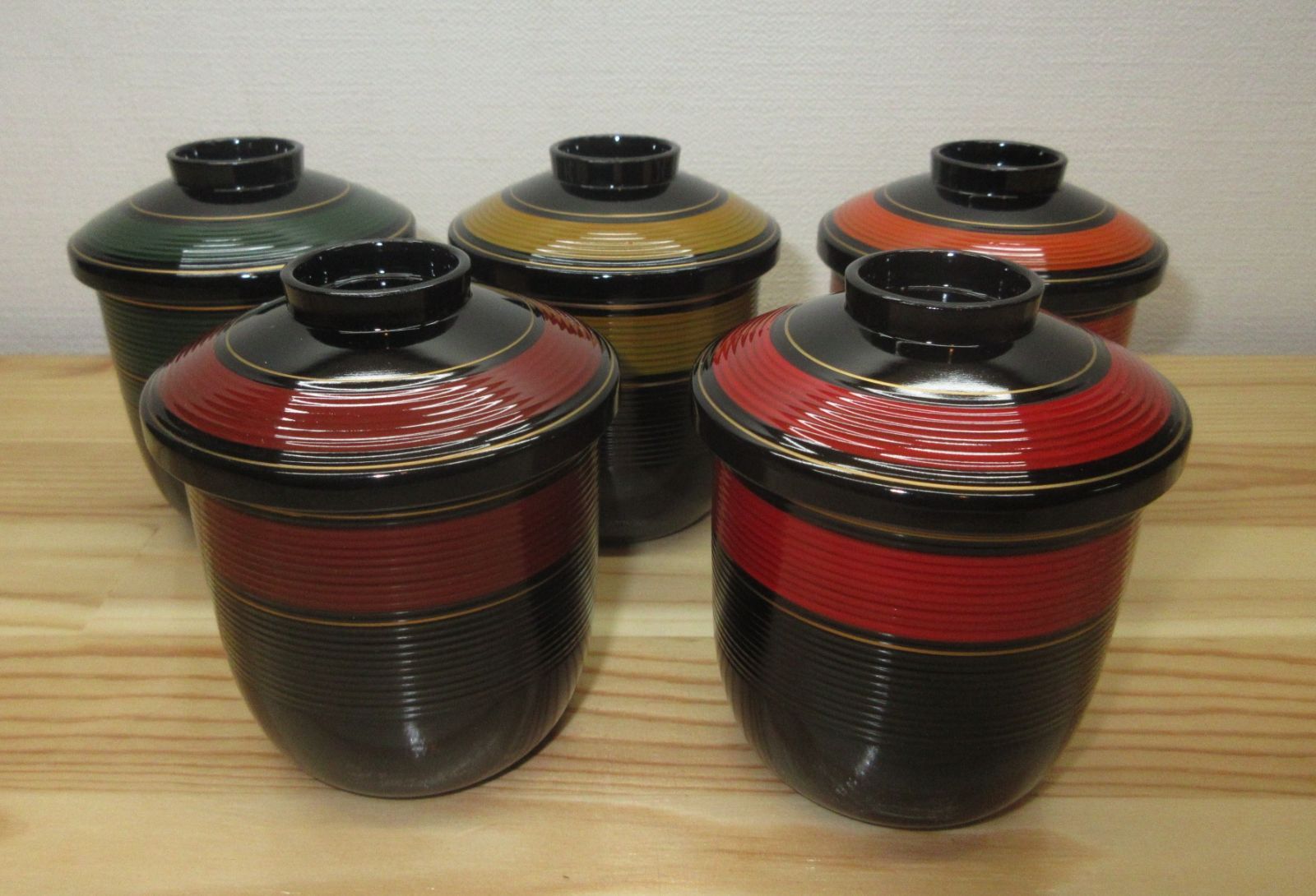 逢絢亭 茶道具 箸洗 加伏箸洗 五色金線 ５客 木質 合成漆 紙箱入り