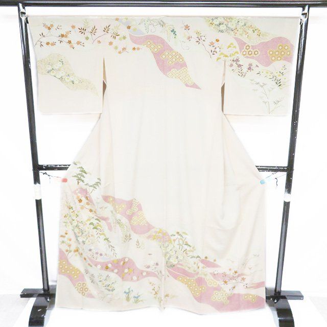 特選 訪問着 着物 中古 正絹 袷 フォーマル 金駒刺繍 吉澤の友禅 縮緬  