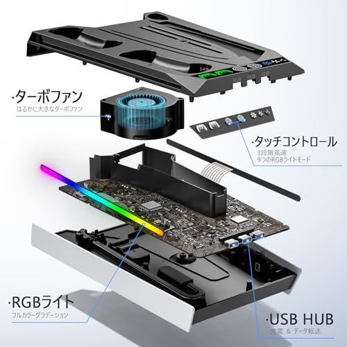 2023新型 PS5 Silm/PS5 縦置き スタンド 冷却ファン付き 3段階風速調整