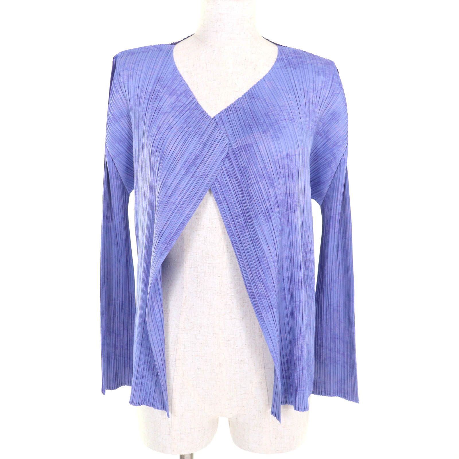 極美品★PLEATS PLEASE プリーツプリーズ イッセイミヤケ PP53-J0892 フロントオープン バイカラー 切替デザイン カーディガン 紫 3 極美品☆PLEATS PLEASE プリーツプリーズ イッセイミヤケ PP53-J0892