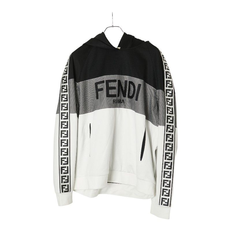 フェンディ ロゴ パーカー プルオーバー サイズ XL ブラック ホワイト ポリエステル コットン メンズ FENDI 1-0233385