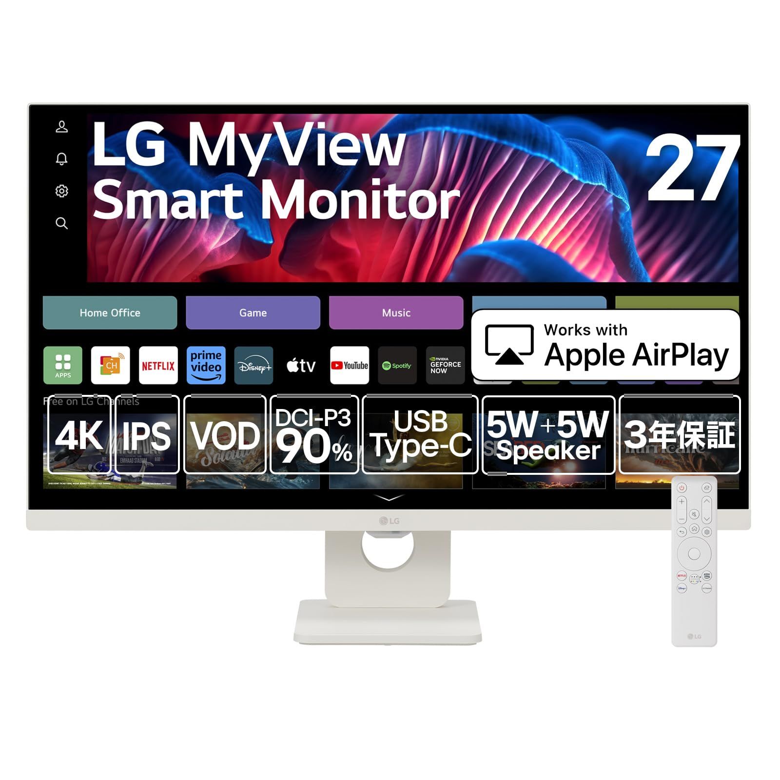 LG スマートモニター 27SR73U-W|LG MyView Smart Monitor | 27インチ 4K | webOS 23 | IPS | 約10.7億色表示 8 27SR73U-W 27型|4K|IPS|USB-C|OS搭載|オールホワイト
