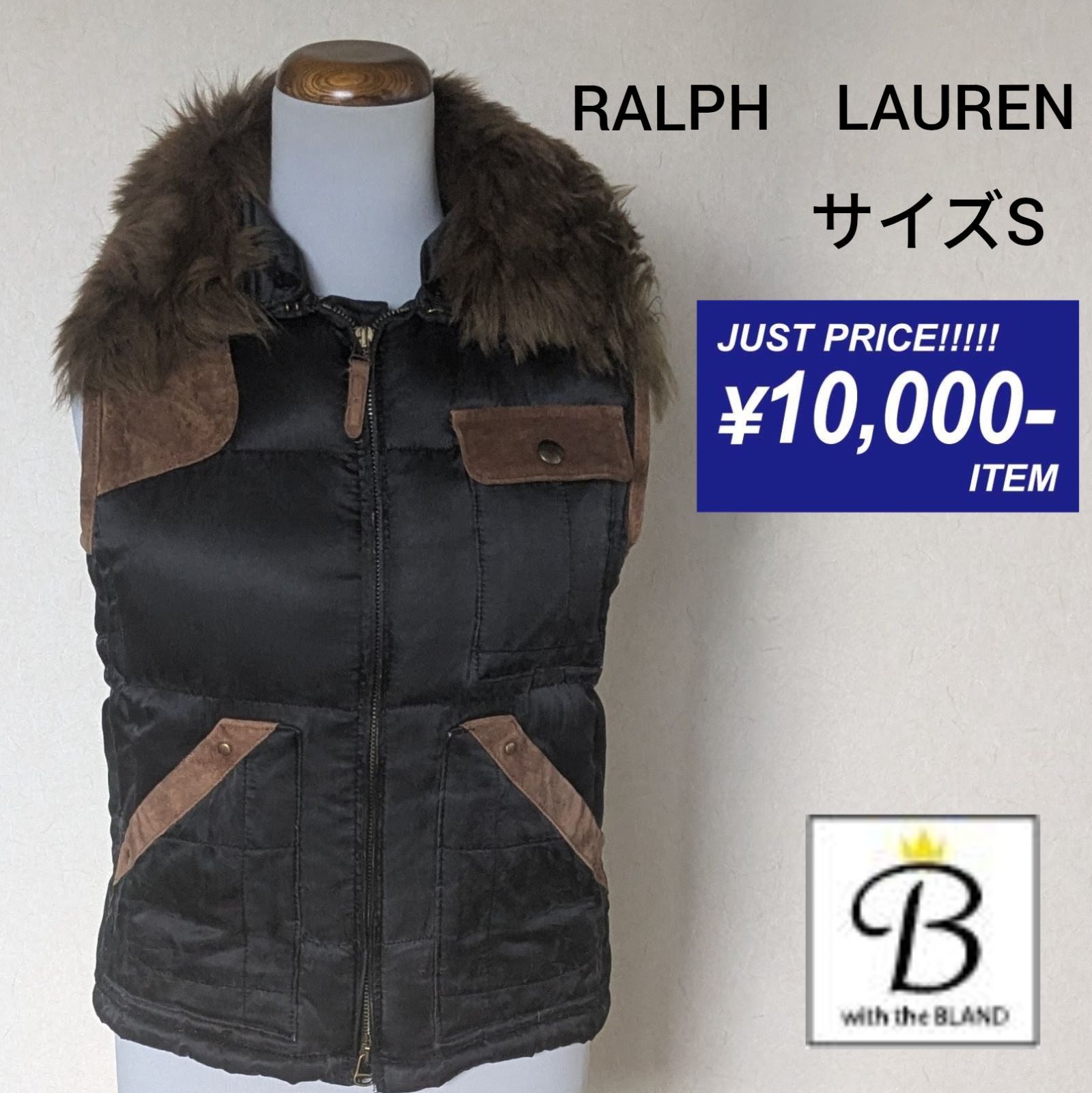 RALPH LAUREN 高級 ダウンベスト シルク混 シープファー 牛革 ダブル