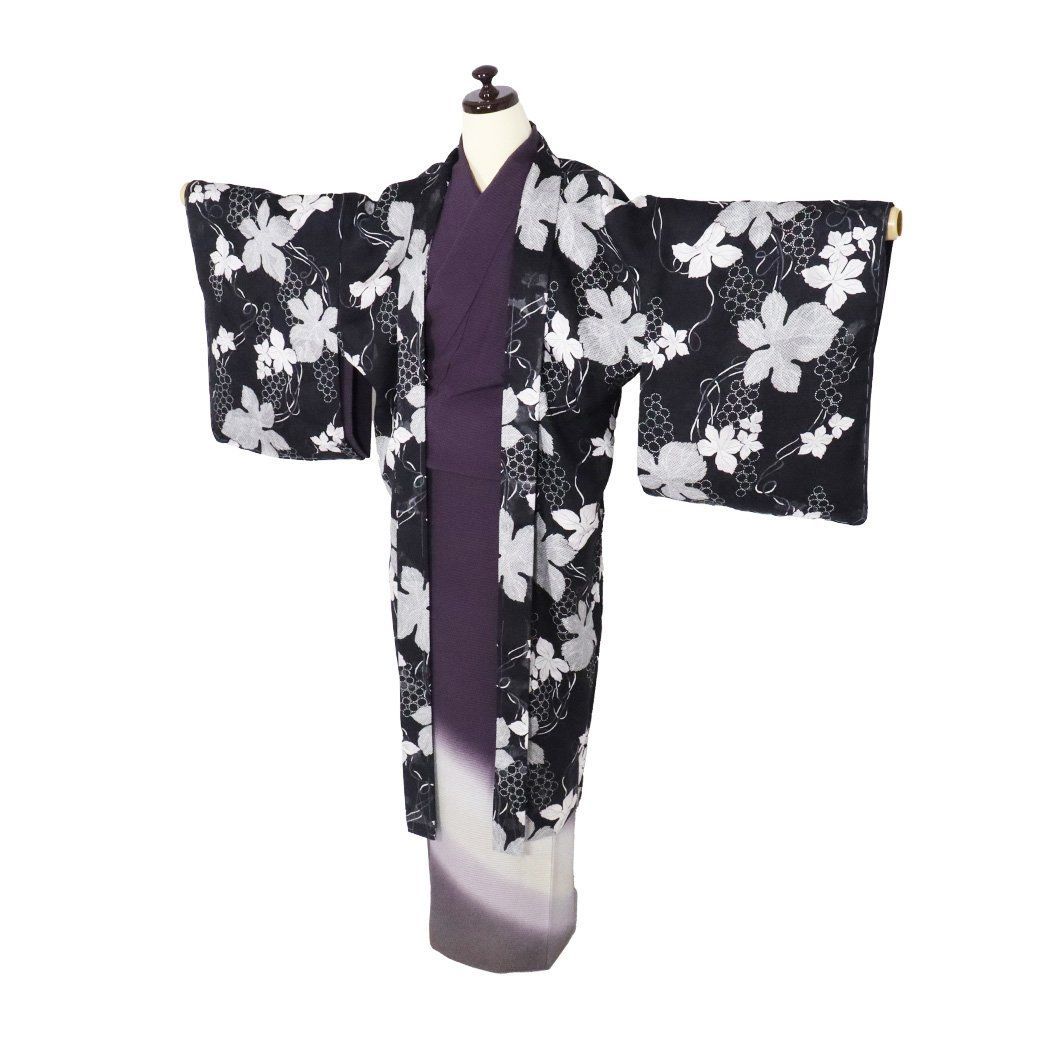 未使用品 正絹 単衣 女物 長羽織 紗 黒 新品 正絹 単衣