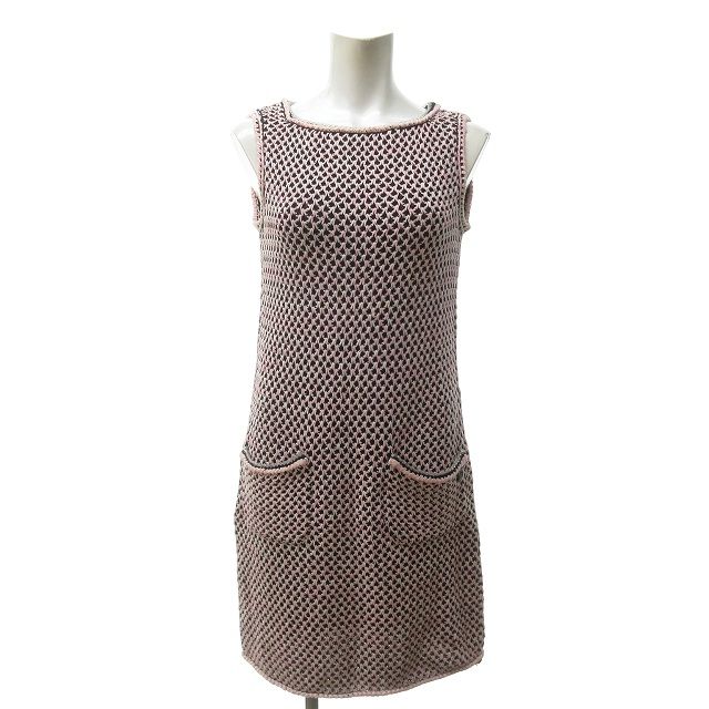シャネル CHANEL Vestidos Multicolor talla ニットワンピース ノースリーブ ココマーク ピンク 黒 ブラック 34 約S相当 P56642K07388 STK