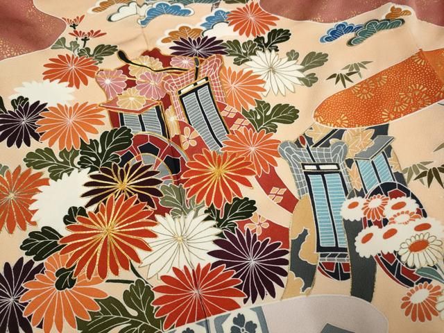 平和屋着物□豪華振袖 駒刺繍 御所車花鳥文 金彩 正絹 逸品 AAAZ1876gw