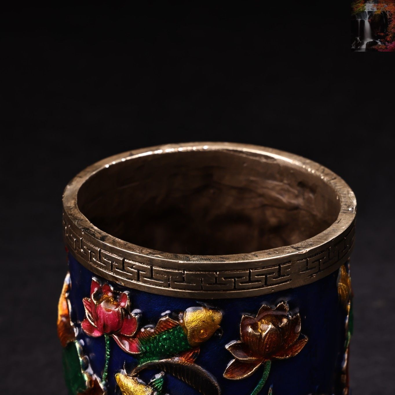 アート用品 旧家蔵出し 銅胎景泰藍 琺瑯彩 七寶燒 花卉紋 筆筒 筆