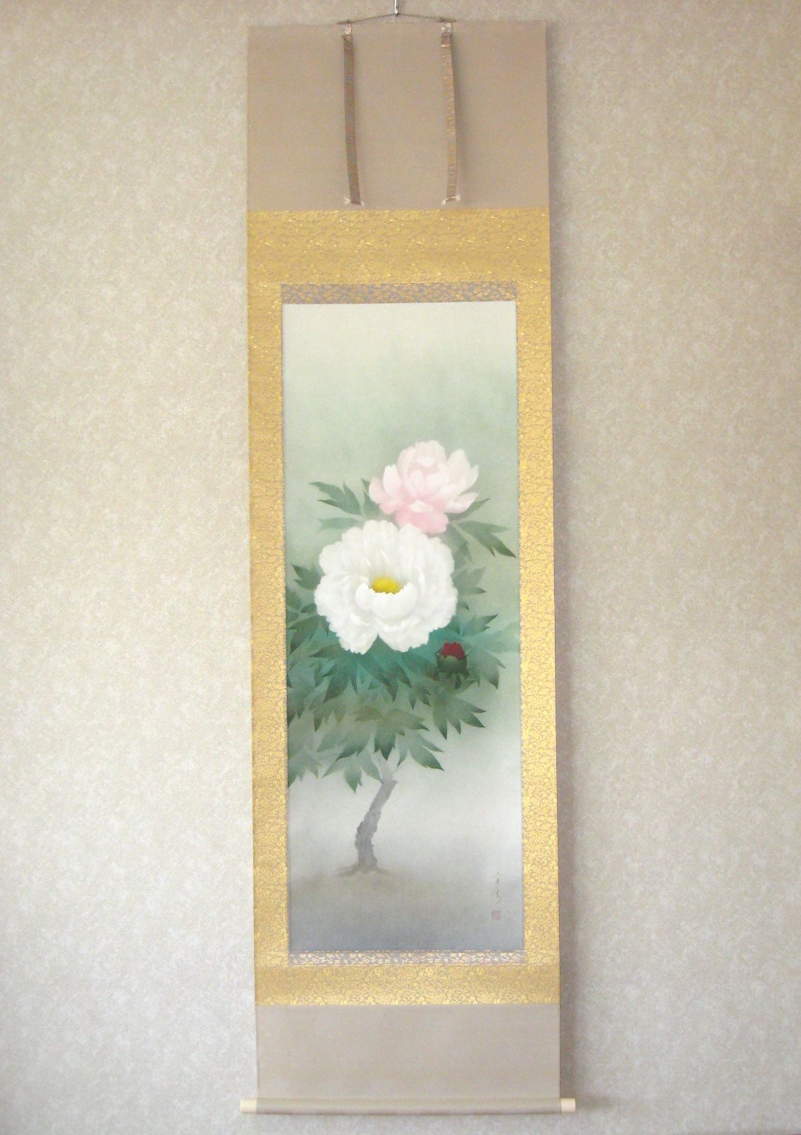 真筆 掛け軸 掛軸 富貴花◆中川幸彦 太巻 共箱 タトウ