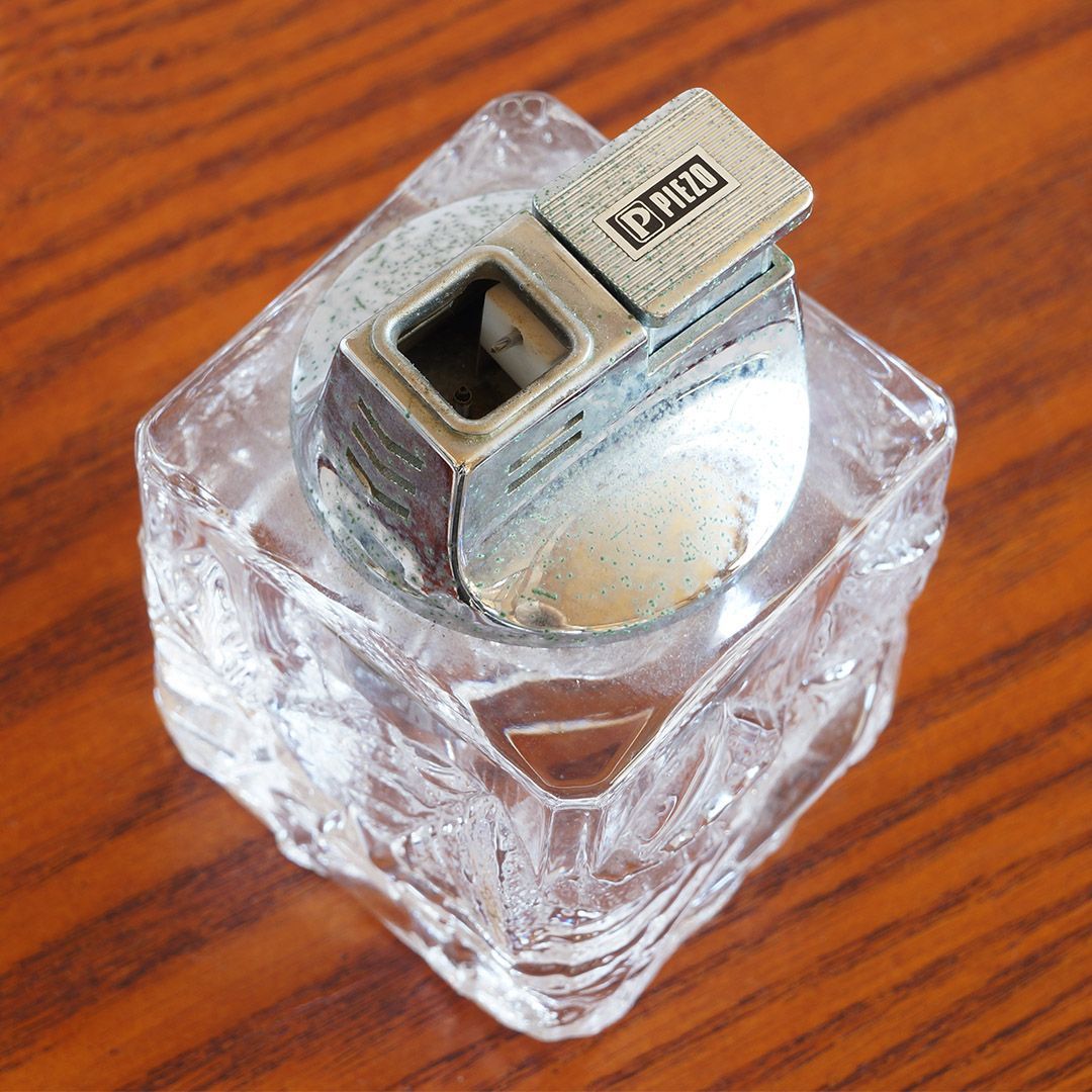 ガラス製 ライター 灰皿 2点セット 卓上ライター 昭和レトロ 古道具