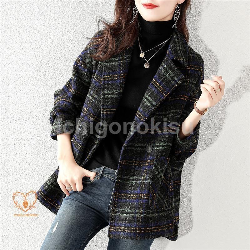 未使用級 T-JACKET 四者混 マドラスチェック チェスターコート M tfs-0577_7.jpg
