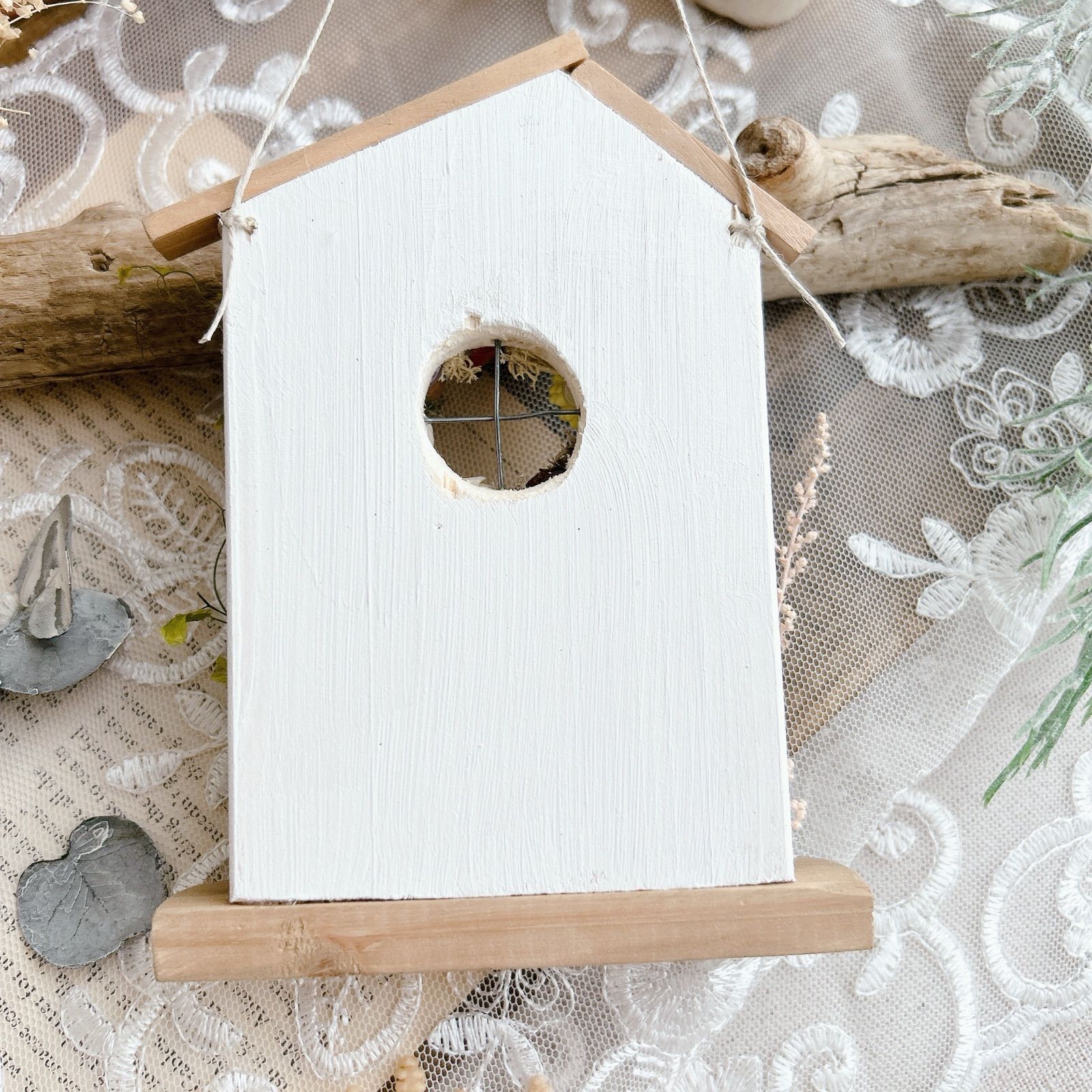 No.156 木製 木のおうち リース 木の実 インテリア雑貨 ハンドメイド