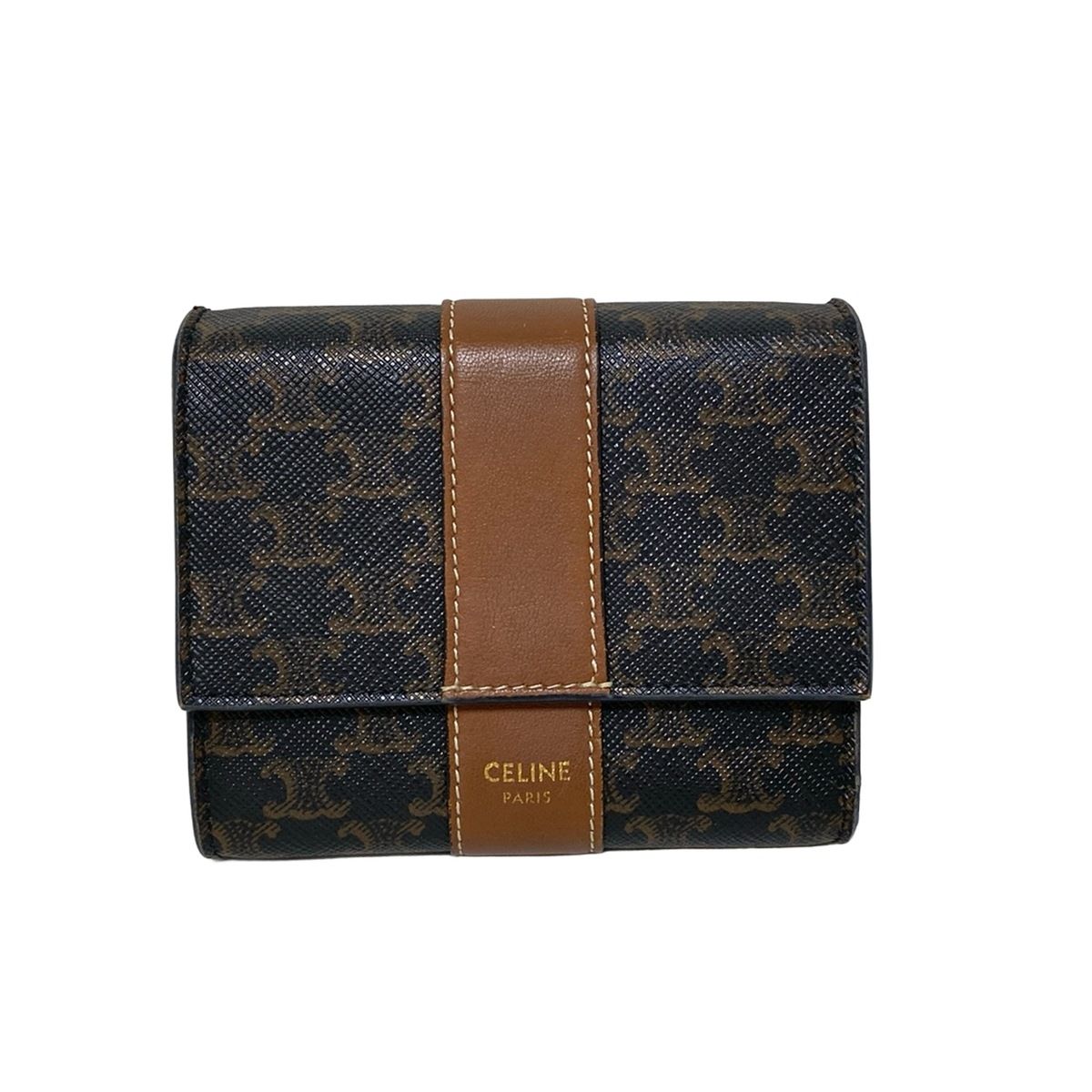 セリーヌ　トリオンフ　三つ折り財布 ダークブラウン CELINE セリーヌ トリオンフ ブラウン 3つ折り財布 レディース