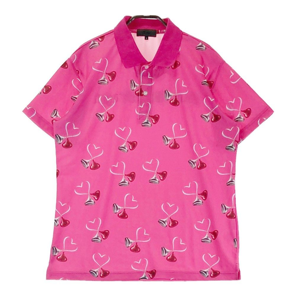 サイズ：3 DANCE WITH DRAGON ダンスウィズドラゴン KISSES 半袖ポロシャツ 総柄 ピンク系 [240101420231] ゴルフウェア メンズ ストスト