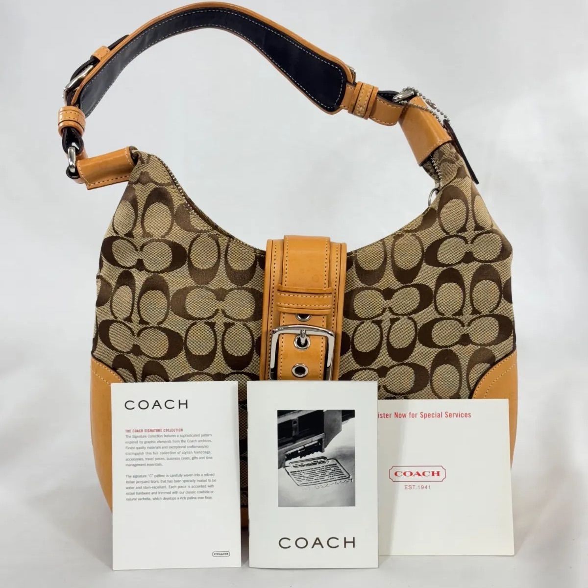 コーチ　ショルダーバッグ　茶　シグネチャー　ホーボー　ワンショルダー　s6 コーチ ショルダーバッグ 茶 シグネチャー ホーボー ワン