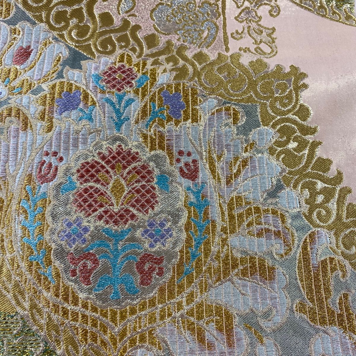 袋帯 美品 逸品 川島織物 落款 関西仕立て 草花 幾何学模様 箔