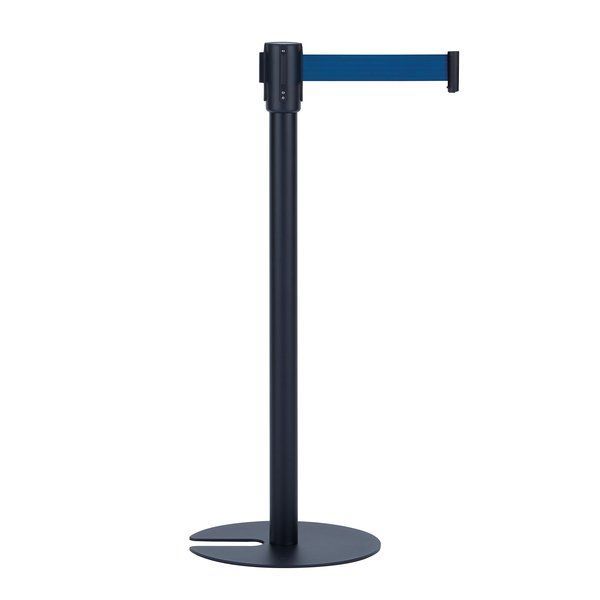 テラモト ベルトパーテーションスタンドUN ブラック ベルト青 組立式