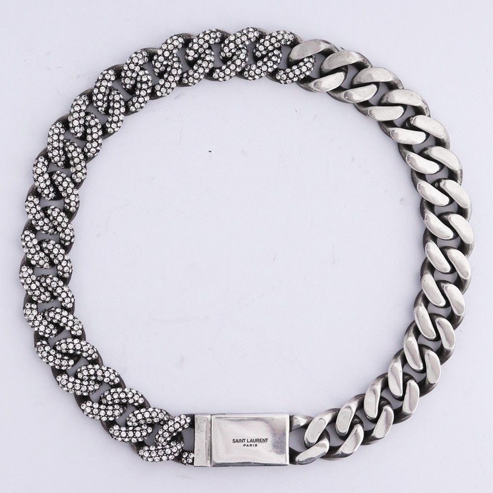 SAINT LAURENT ラインストーン シックカーブチェーンネックレス