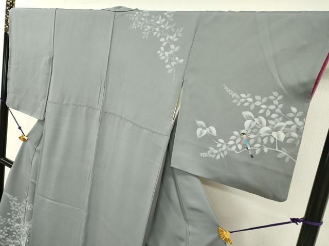 平和屋着物▽訪問着 手描き 枝花に休み鳥 正絹 逸品 DAAU9893fe 平和