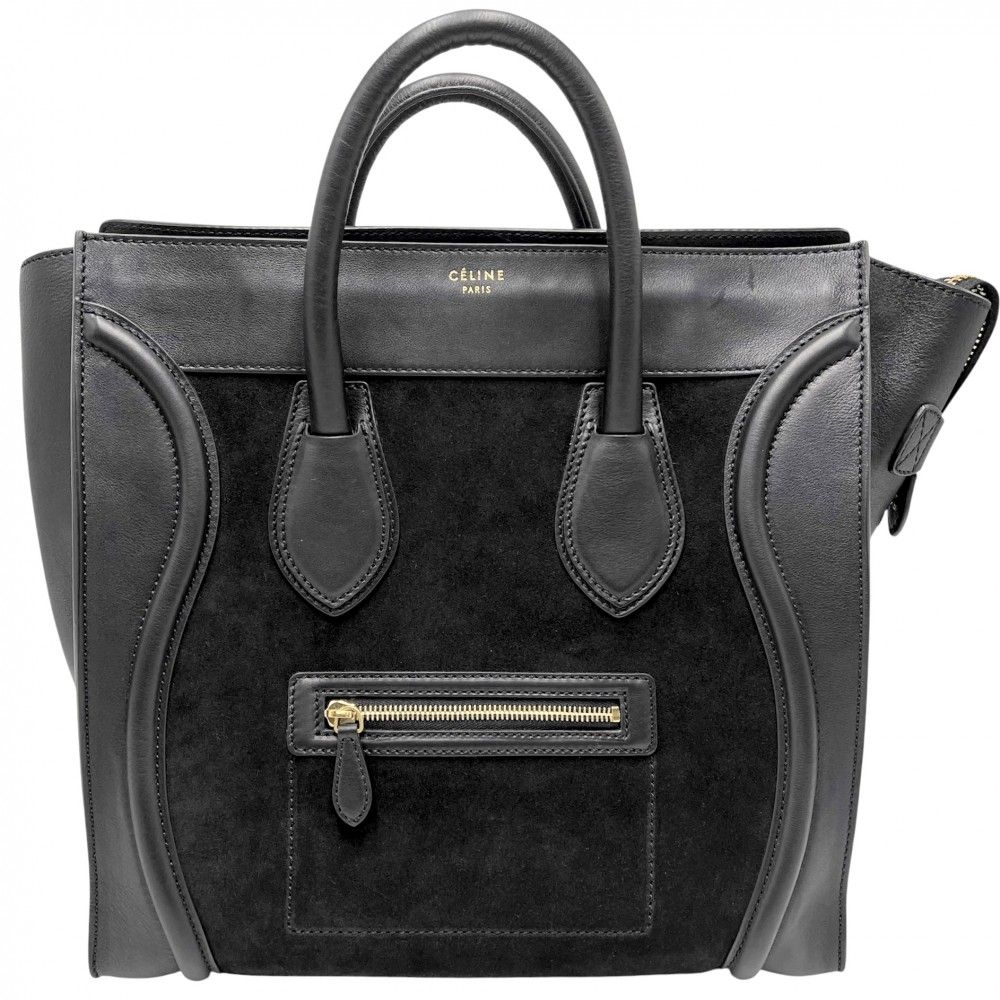 セリーヌ ハンドバッグ レディース ラゲージ ミディアムショッパー CELINE スウェード レザー ブラック 黒 ゴールド金具 品