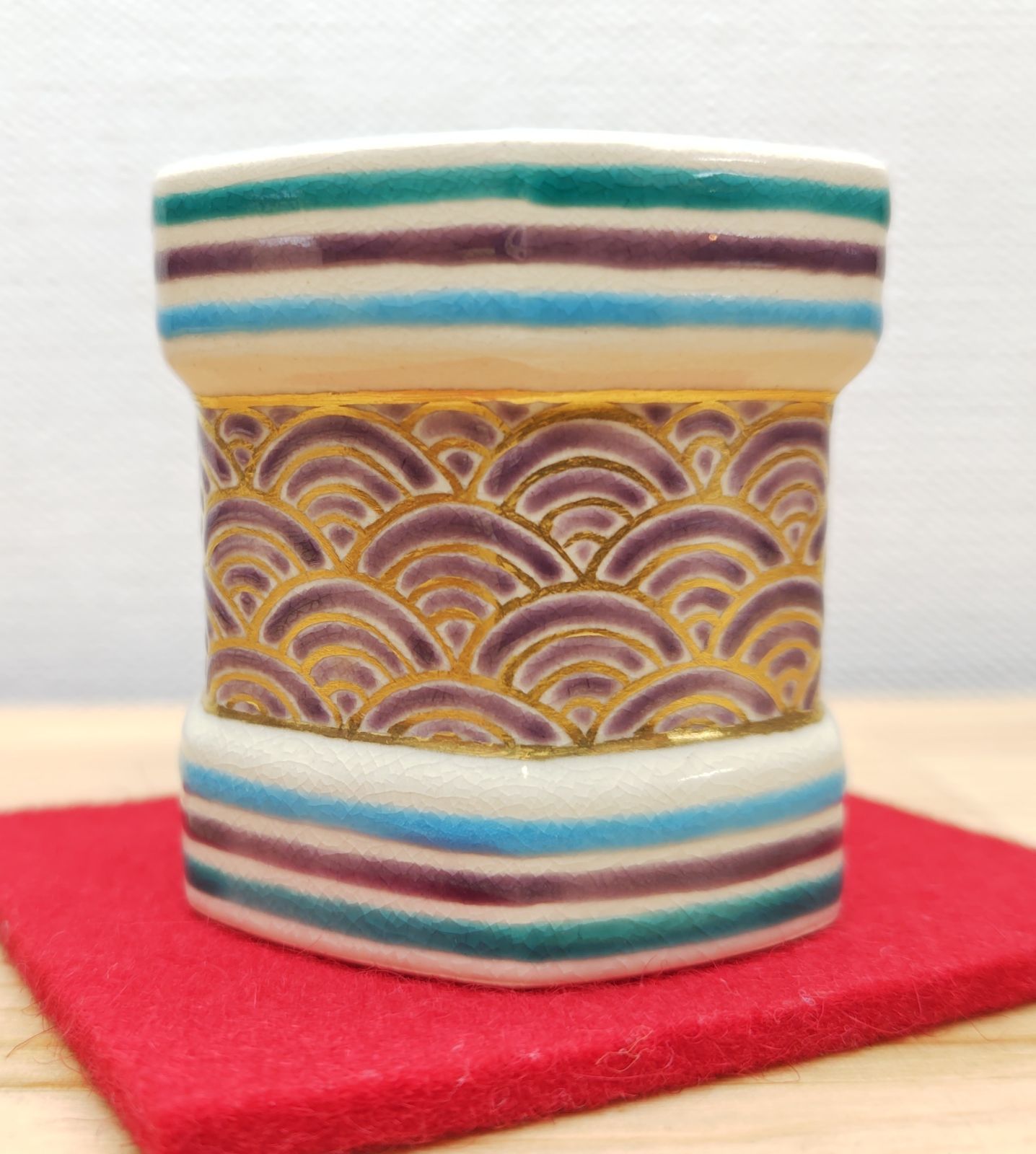 逢絢亭 茶道具 蓋置 京焼 六角 青海波の絵 花蝶窯 手塚石雲 共箱入り WWW_IBETON_RU