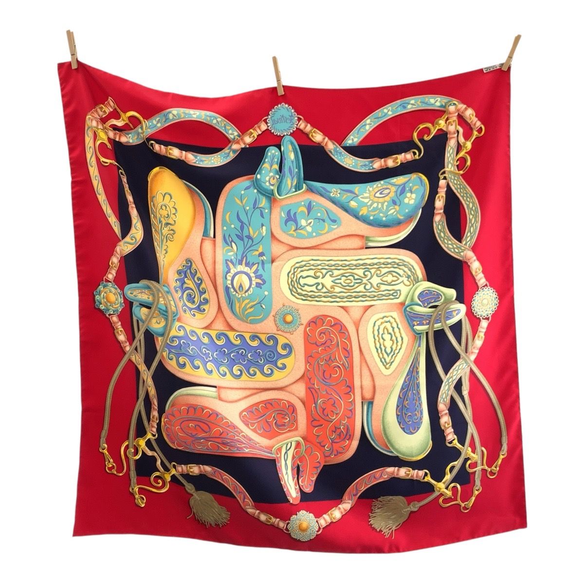 HERMES エルメス カレ90 AZVLEJOS スカーフ 美品 ゴールドカラー