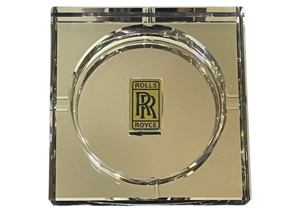 ROLLS ROYCE ガラス灰皿 ロールスロイス RR ロゴプレート クリスタル ガラス 灰皿 ゴールド