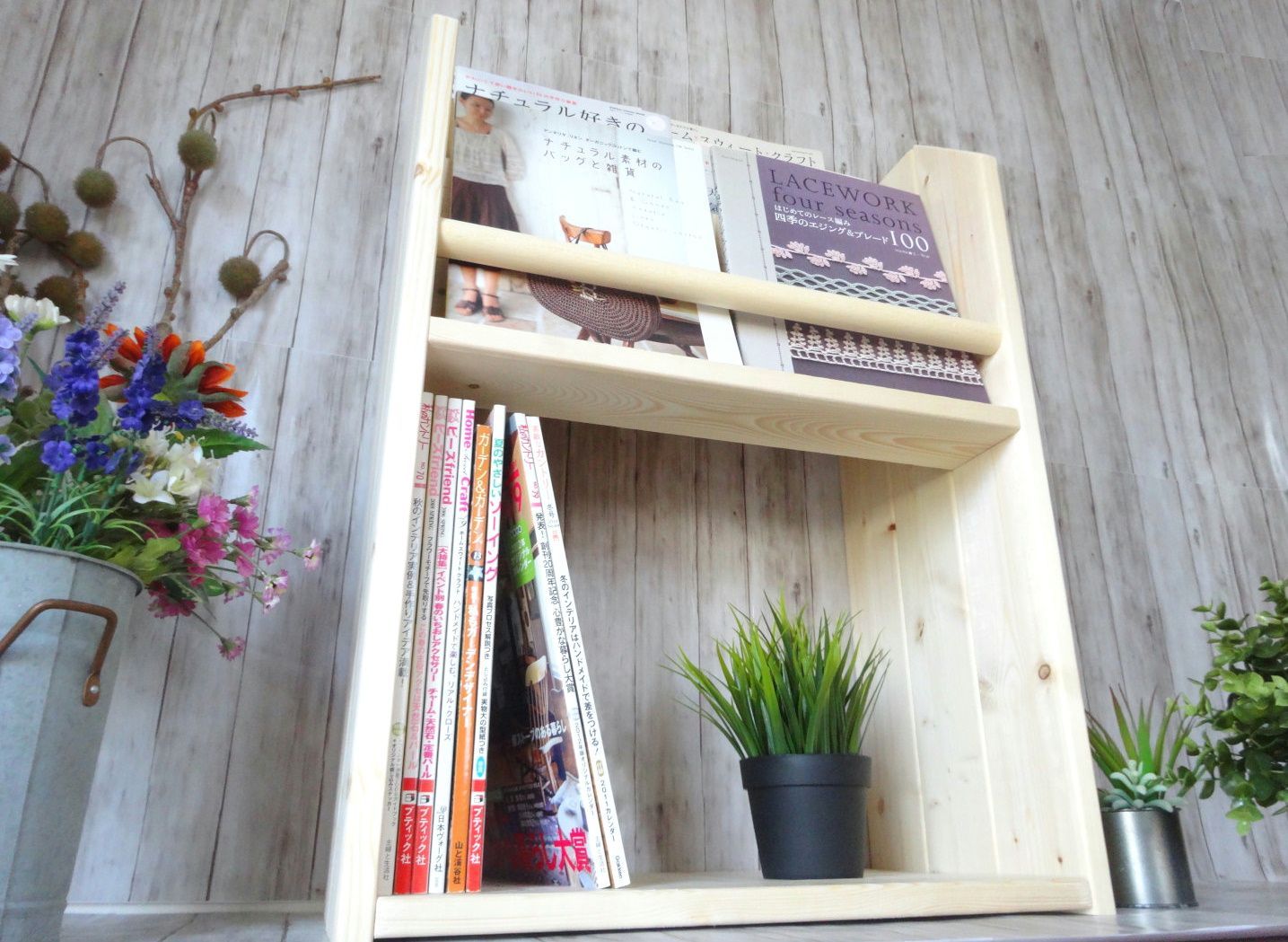 ハンドメイド 節約 雑誌＆絵本ラック ショートサイズ （ナチュラル）