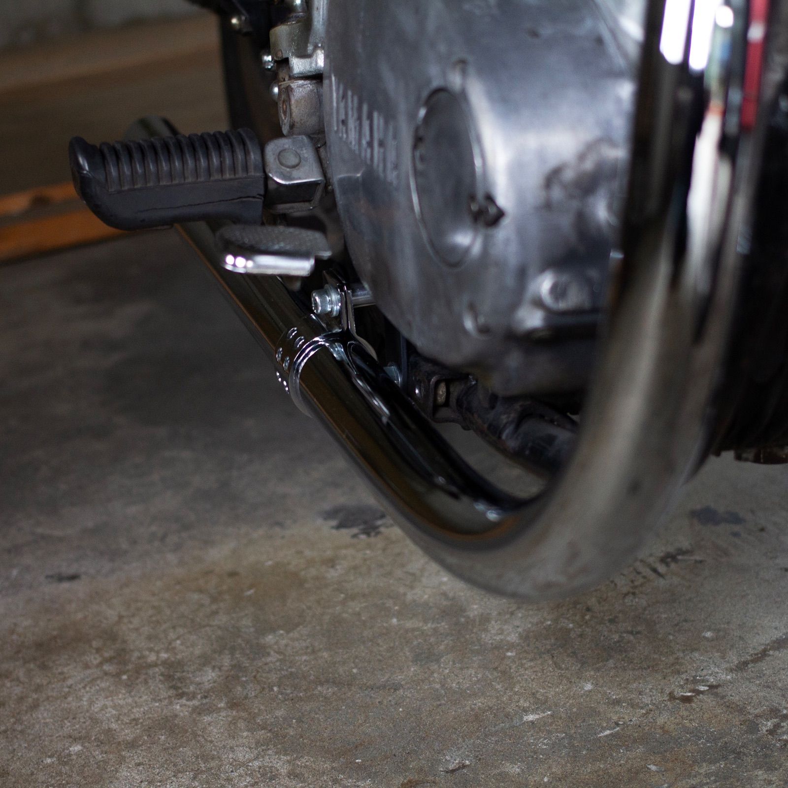 XS650用 オールドスタイル手曲げマフラー Type1 クローム MOTOR ROCK